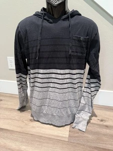 Men's Billabong Long Sleeve Hoodie T-Shirt Black Grey Stripes Pockets Size Small - Picture 1 of 6