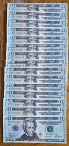 $20 Twenty Dollar Notes Uncirculated Crisp Sequential Lot of 15 series 2017A  - Picture 1 of 1