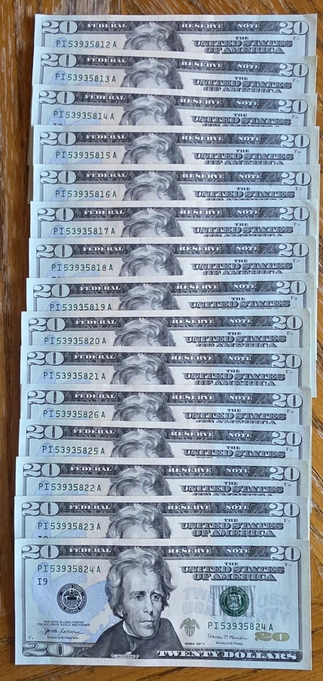 $20 Twenty Dollar Notes Uncirculated Crisp Sequential Lot of 15 series 2017A  - Image 1 of 1