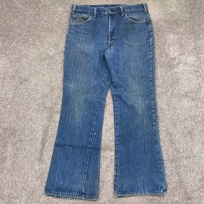 Vintage 70's 80's Denim Jeans Men's 35X31 Bell Bottom Flare Distressed Stained - Image 1 of 4