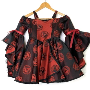 Jagd Glühwürmchen Mädchen Gr. 6 Kostüm Kleid Totenköpfe rot schwarz - Bild 1 von 11