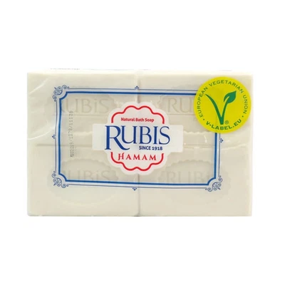 RUBIS COSMETICS (2,60 EUR/kg) Hamamseife 4x150 g (600 g) x16 weiße Seife vegan
