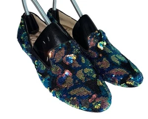 Sam Edelman Jordy Pailletten Samt Regenbogen blau gold Slipper Halbschuhe Schuhe Größe 7,5 M - Bild 1 von 10