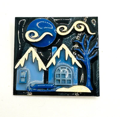 Prendedor de Casa de Navidad Azul RARO De Colección por Lucinda Nieve Luna Nubes SLED Foto 1 de 4