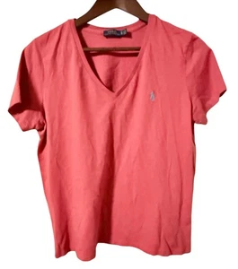 Ralph Lauren Polo Womens Coral V Neck T-Shirt 100% Cotton XL - Picture 1 of 4