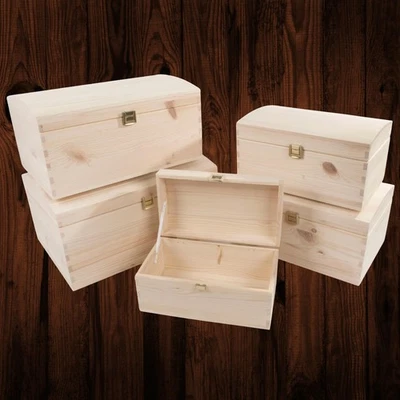 Selection of Treasure Chest Memo Storage Boxes / Unpainted Pine / Various Sizes - Image 1 of 3