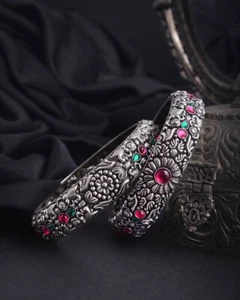 Antique Floral Designs Multi Color Lab Created Cubic Zirconia Women's Bangles - Picture 1 of 6