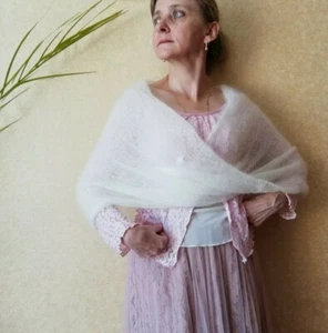 Ivory Wedding Shrug Mohair Bride Poncho Sleeveless Sweater Lace Cover Up Scarf - Picture 1 of 14