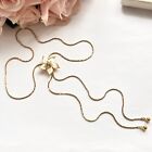 1980s Gold Plated Cream Enamel Diamanté Chain Flower Slider Pendant Necklace