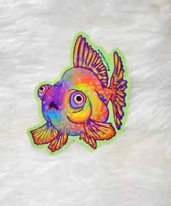 Concerned Big Eye Goldfish Vinyl Holographic Sticker 3.5” x 4.25” - Picture 1 of 6