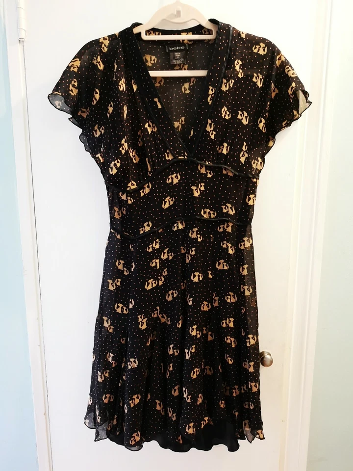 bebe - Vintage Black Cat Pattern Dress - Image 1 of 4