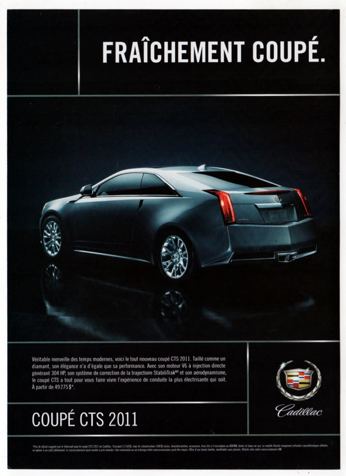 Cadillac CTS 2011 cupé vintage impresión original AD foto de coche plateado Canadá francés Foto 1 de 1