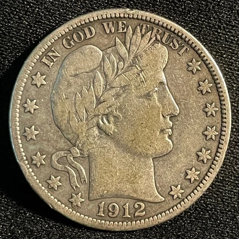 1912-D 50c Barber Half Dollar Denver Circulated Very Fine VF Cover