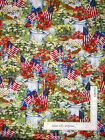 Patriotic Garden Flowers Flags Cotton Fabric Timeless Treasures C7254 By Yard