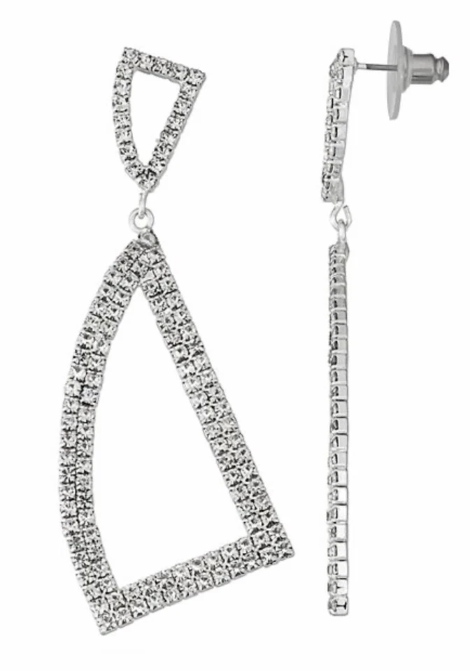 Brincos de gota geométrica de cristal simulado tom prata Nine West - Novo - Imagem 1 de 1