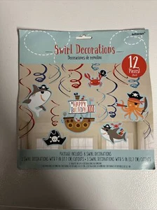 12 pc Swirl hanging party decorations pirate ship sharks crabs hat birthday - Picture 1 of 1