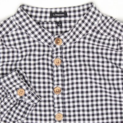 J Peterman Popover Shirt Mens L Black White Gingham Check Grandfather Poet  - Image 1 of 4