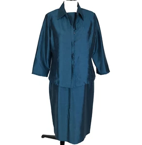Liz Jordan Dress Set Teal Size 10 Pencil Sleeveless Jacket 3/4 Sleeve Evening - Picture 1 of 14