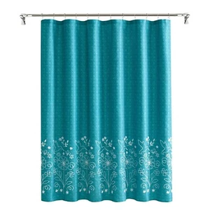 Pioneer Woman Mazie Shower Curtain Teal Blue Embroidered Fabric 72-in square NWT - Picture 1 of 4