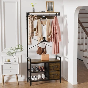 Closet Wardrobe Heavy Duty Clothes Rack Industrial Clothing Organise With Hooks - Picture 1 of 9