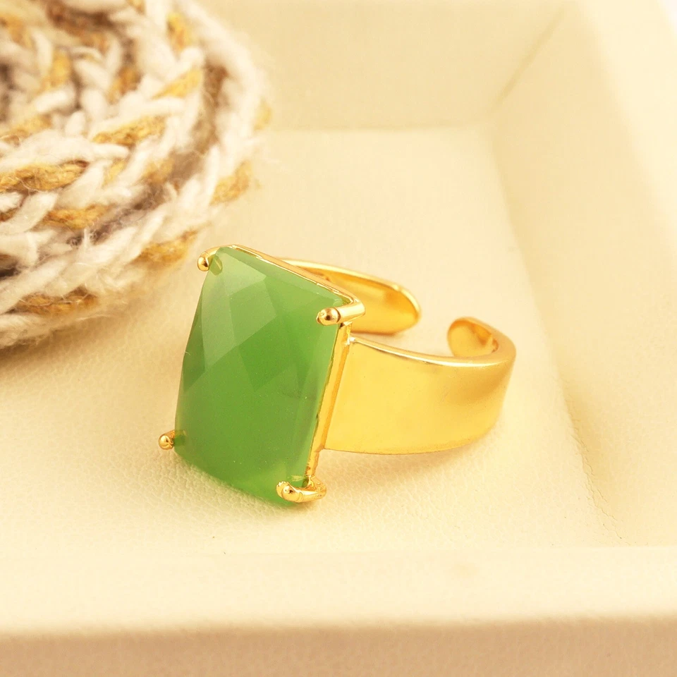 Anillo Banda Ancha Chapado en Oro Ajustable Ónix y Piedra Calcedonia Anillos Joyería Regalo Foto 1 de 1