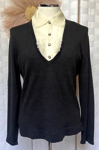 Suéter Pullover De Colección Carlisle Lana Cachemira Extraíble Cuello de Seda Gris Volantes L - Imagen 1 de 14