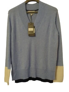 Cashmere 100% &ISLA Blue Oversized Ribbed Trim Colour-block V Neck Sz XS RRP249 - Picture 1 of 6