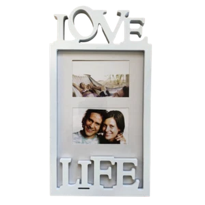 Cornice Portafoto 2 fotofrafie da parete con scritte Love Life dimens cm 24X45X2 - Foto 1 di 9