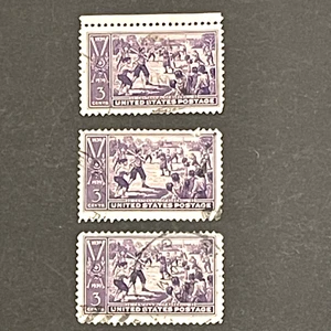 USA Porto lila 3 Cent Baseball Jahrhundert gestempelte Briefmarken X3 - Bild 1 von 4