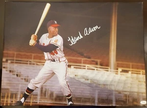 Hank Aaron Signed Canvas Photo 16 X 21 JSA COA Autograph Ultra Rare Beauty - Picture 1 of 4