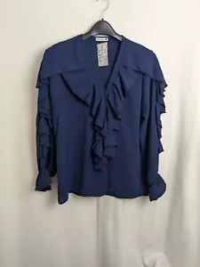 Made in Italy ladies one size navy blue long sleeve ruffles top blouse New - Picture 1 of 9