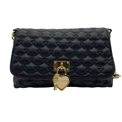 Betsey Johnson Black Quilted Hearts Design Shoulder Bag - Image 1 of 4
