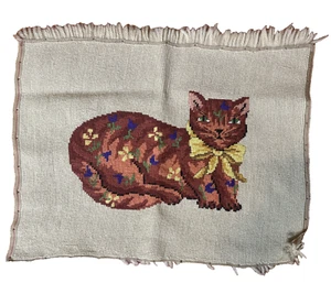 Finished Needlepoint Canvas Brown Cat Kitten Pillow Wall Art Unframed 17 in wide - Bild 1 von 5