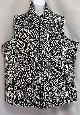 Jane Ashley Womens Size XL Black White Zebra Lightweight Puffer Polyester Vest - Image 1 of 4