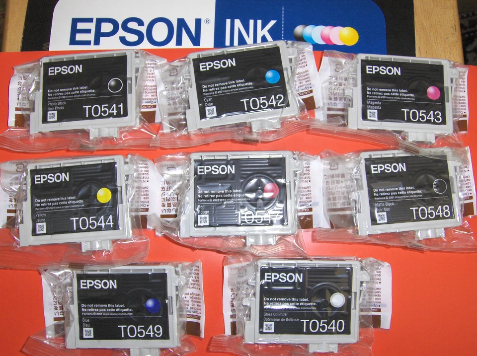 Set 8 Genuine Epson R800 R1800 print inks T0540-T0549 _T054_T054020-T054920 - Image 1 of 1