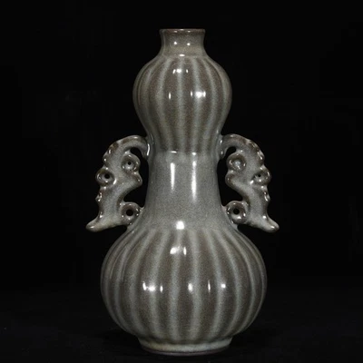 9.2" China Old Antique Porcelain Song Guan Kiln Melon Edge Garlic Head Vase - Изображение 1 из 4