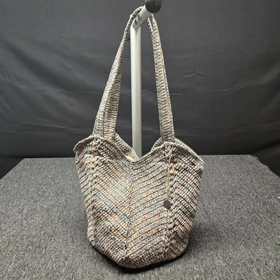 The Sak Gaia 钩针托特包蓝色棕黄色多色编织单肩包 Snap — 第 1/4 张图片