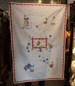 Antique Appliqued Baby Quilt with Circus Theme - Picture 1 of 7