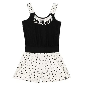 Deax Par Deux Black & White Heart Print Romper with Fringe Detail // 10 - Picture 1 of 12