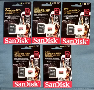Sandisk extreme pro 32GB 64GB 128GB Micro Sd card with adapter - Picture 1 of 14