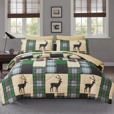 Comforter Set Queen Size Plaid Patchwork Comforter Bedding-7 Piece Bed in a B... - Image 1 of 4