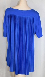 Chico's 2 L 12 14 Royal Blue Preston Pleated Back Short Sleeve Loose Fit Top - Picture 1 of 6
