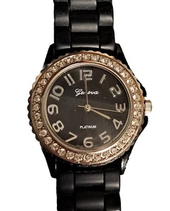 Geneva Women's 9.5" Black Gemmed Watch New Battery - Picture 1 of 4