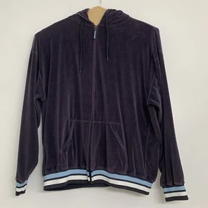 Vintage 90er B.A.T. Sport Herren 4XL Velour Jacke mit Kapuze und durchgehendem Reißverschluss lila grau - Bild 1 von 4