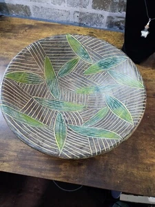 Hand-Carved Bamboo Motif Decorative Bowl – Rustic Tropical Art Decor - Picture 1 of 5