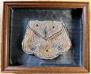 Antique Vintage 1920’s French Chain Stitch Seed Bead & Embroidered Purse Framed - Picture 1 of 4