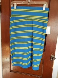 NUEVO CON ETIQUETAS LULAROE Mujer M Azul Amarillo Rayas CASSIE Poliéster Spandex Falda Lápiz - Imagen 1 de 5