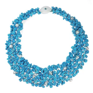 Blue Cascades Turquoise-Pearl Medley Bib Necklace - Picture 1 of 4