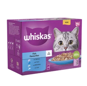 Whiskas 7+ Fish Favourites in Jelly Senior Cat Wet Food MegaPack 85g Sachets - Picture 1 of 9