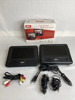 Мобильная система DVD RCA 7 дюймов с двумя экранами DRC69707 с дополнительными зарядными устройствами - протестирована работает - Изображение 1 из 4